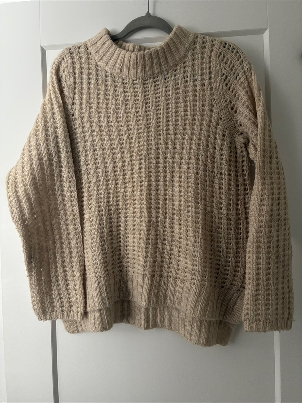 Cozy Neutral Open-Knit Turtleneck Sweater